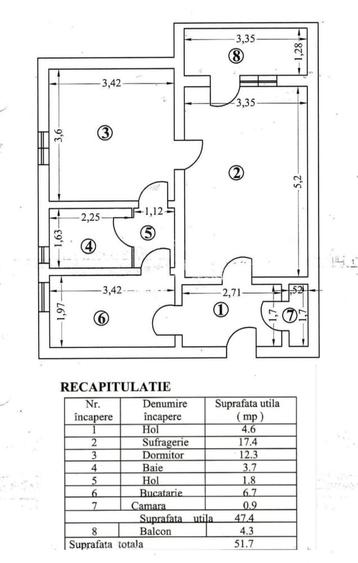 Apartament cu 2 camere decomandat în Zahana