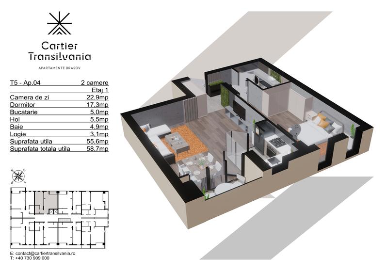 Apartament cu 2 camere decomandat în Noua