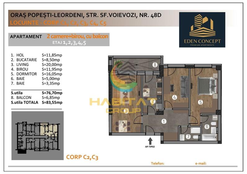 Apartament cu 2 camere + birou in  Popesti Leordeni - 2