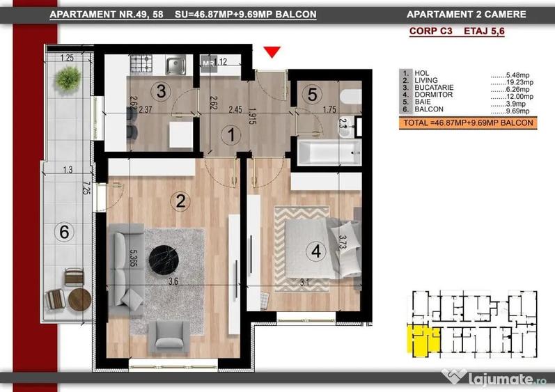 Apartament 2 camere, decomandat, metrou Berceni - 1