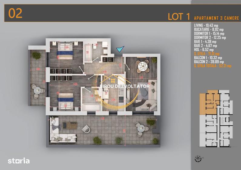 Apartament cu 3 camere decomandat în Titan