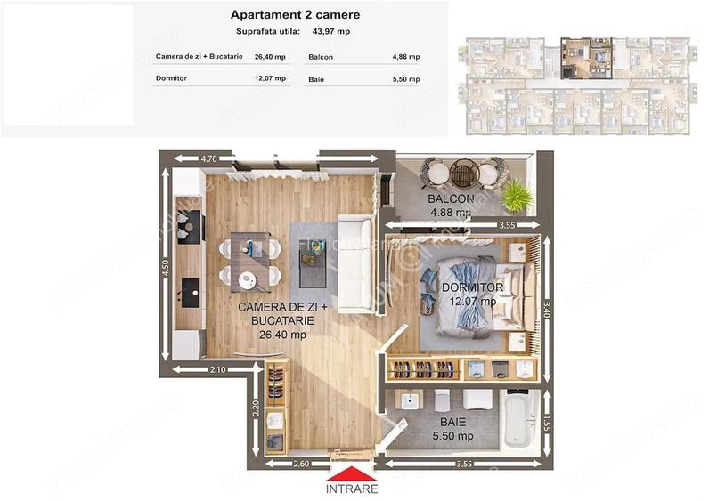 Apartament cu 2 camere finisat la cheie zona Brana din Selimbar