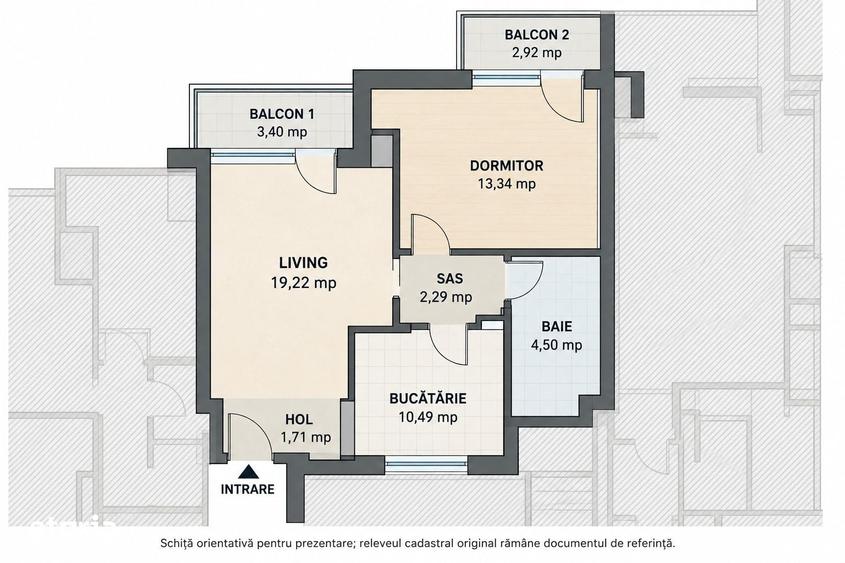 Apartament cu 2 camere în Centrul Civic