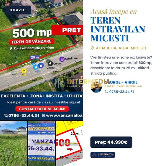 Teren Construcții intravilan de 500 mp, în Cetate