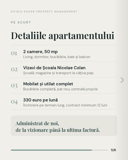 Apartament cu 2 camere decomandat, mobilat în Lenin