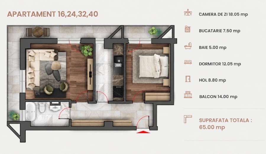 Apartament cu 2 camere decomandat, mobilat în Copou