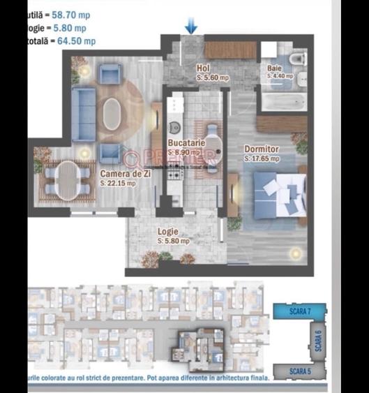 Apartament cu 2 camere decomandat, mobilat în Titan