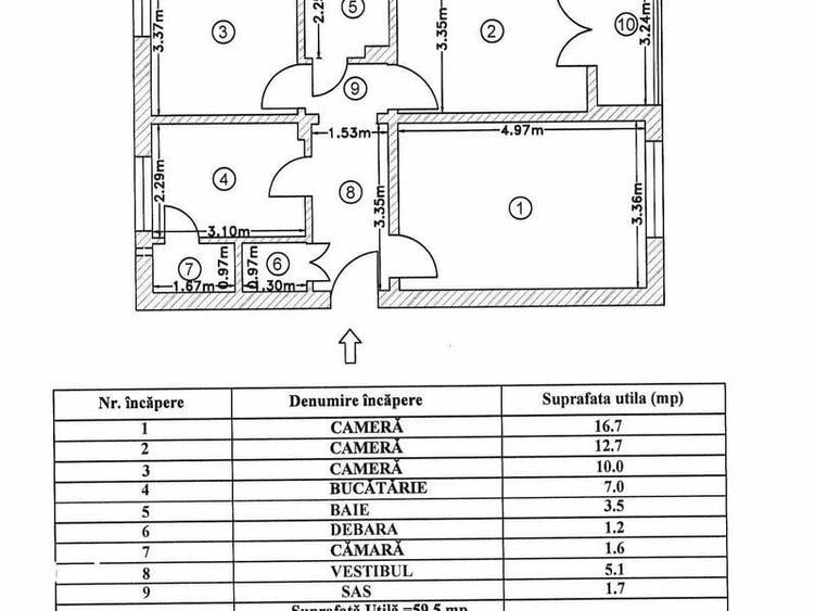 Apartament cu 3 camere în Obor