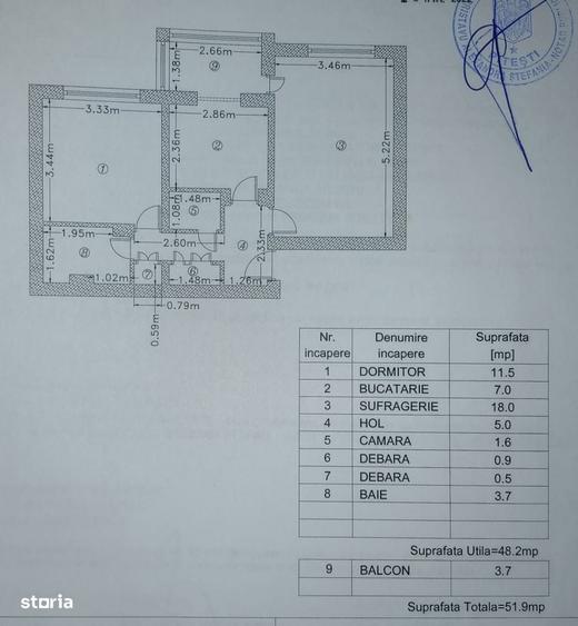 Apartament cu 2 camere decomandat în Eremia