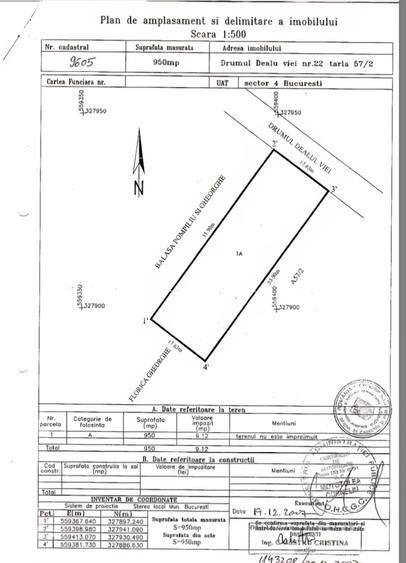 Teren Construcții intravilan de 950 mp, în Berceni