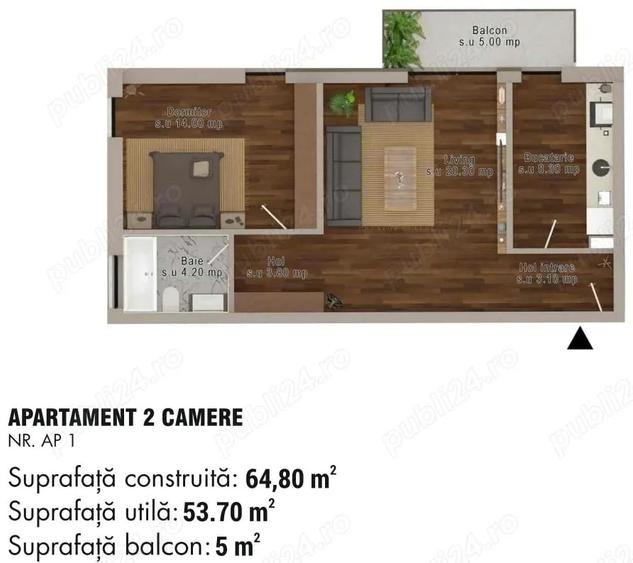 Apartament cu 2 camere decomandat în Central