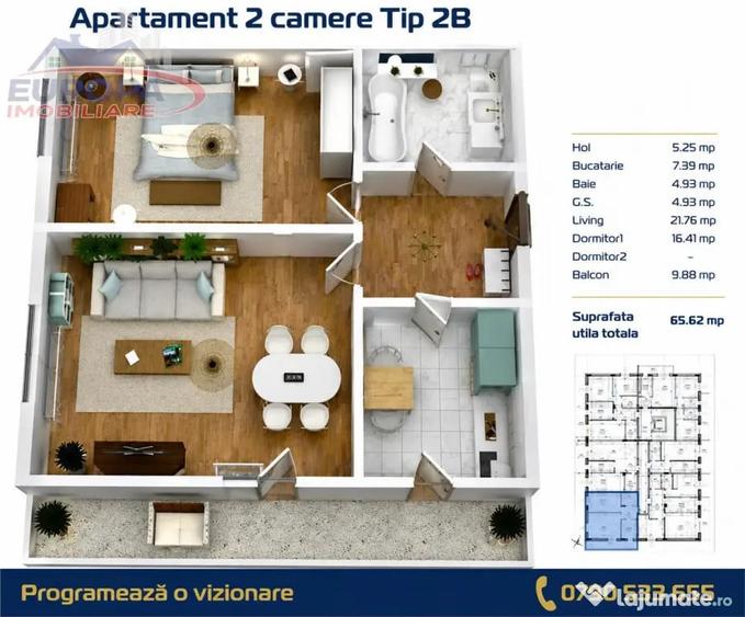 Apartament cu 2 camere decomandat în C5
