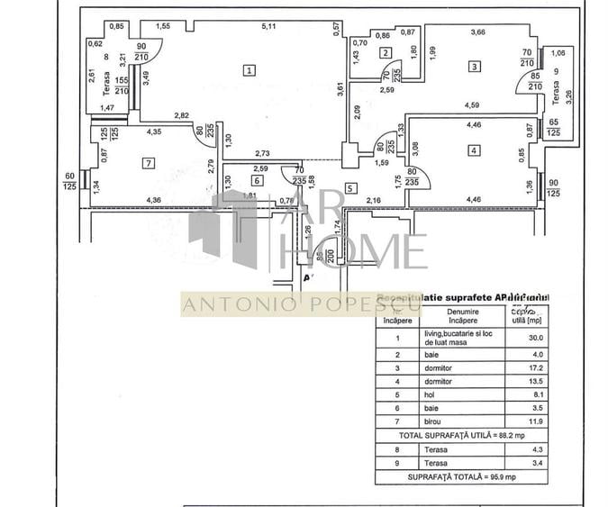 Apartament cu 4 camere, mobilat în Republicii