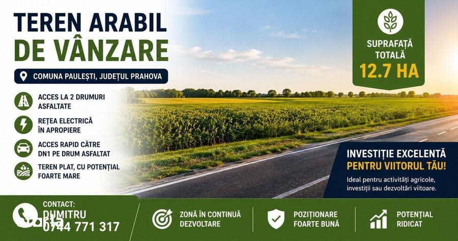 Teren de 127000 mp, în Păulești