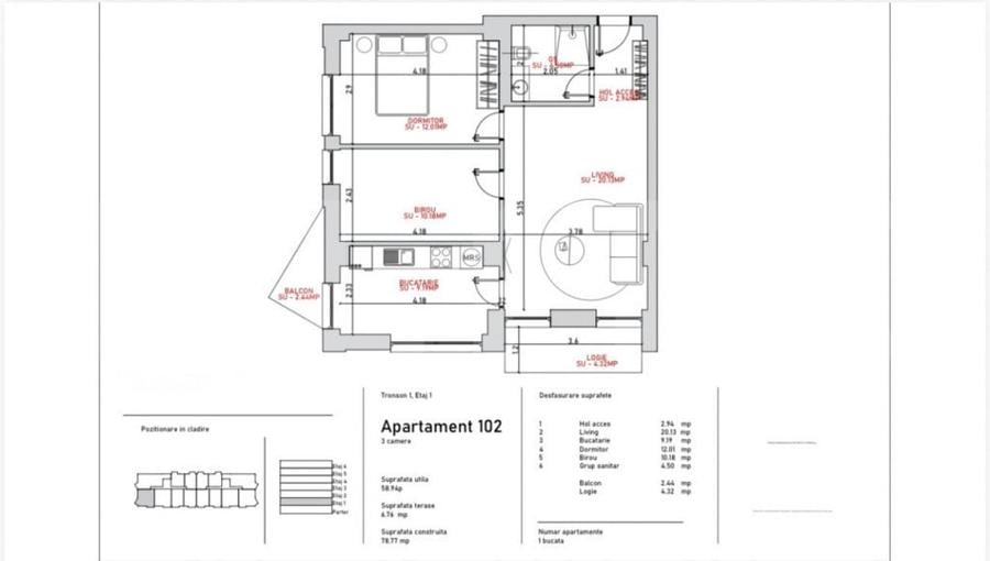 Apartament cu 2 camere decomandat în Port