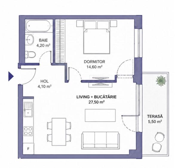 Apartament cu 2 camere în Nord