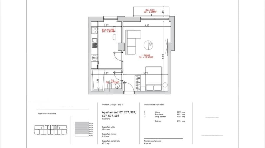 Apartament cu 2 camere decomandat, mobilat în Port