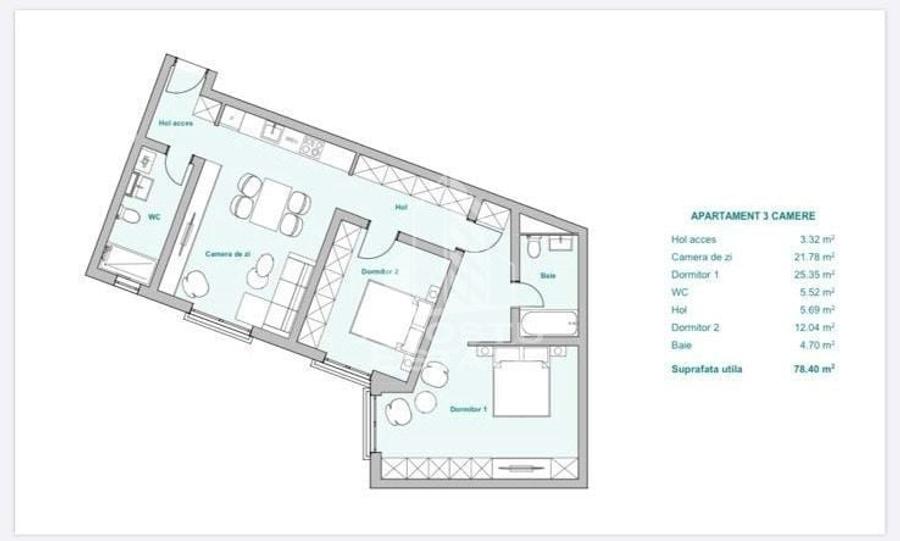 Apartament cu 3 camere în Plopi