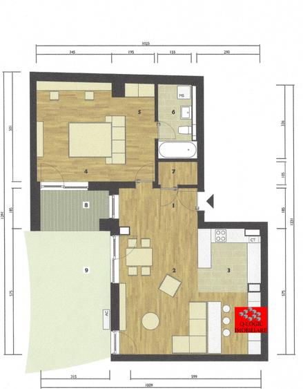 Apartament cu 2 camere semidecomandat în Central