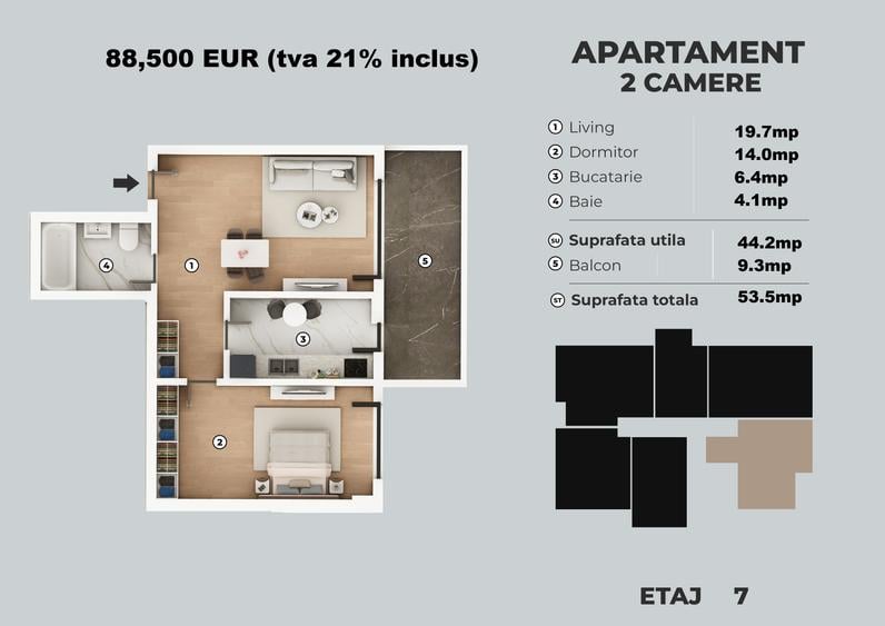 Apartament cu 2 camere semidecomandat în Metalurgiei