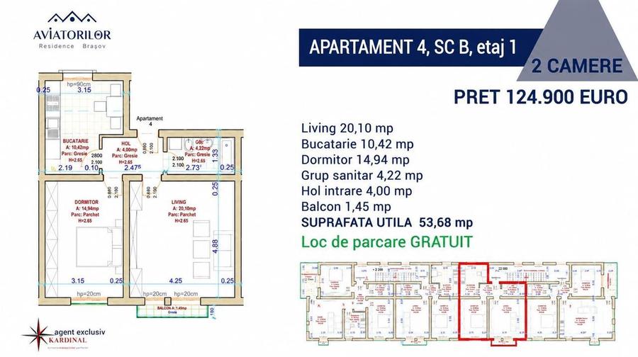 Apartament cu 2 camere decomandat în Tractorul