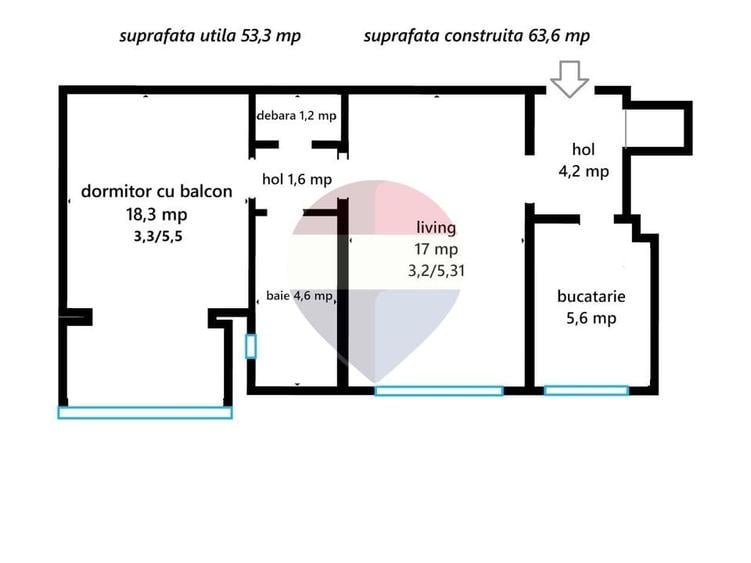 Apartament cu 2 camere semidecomandat în Centrul Civic