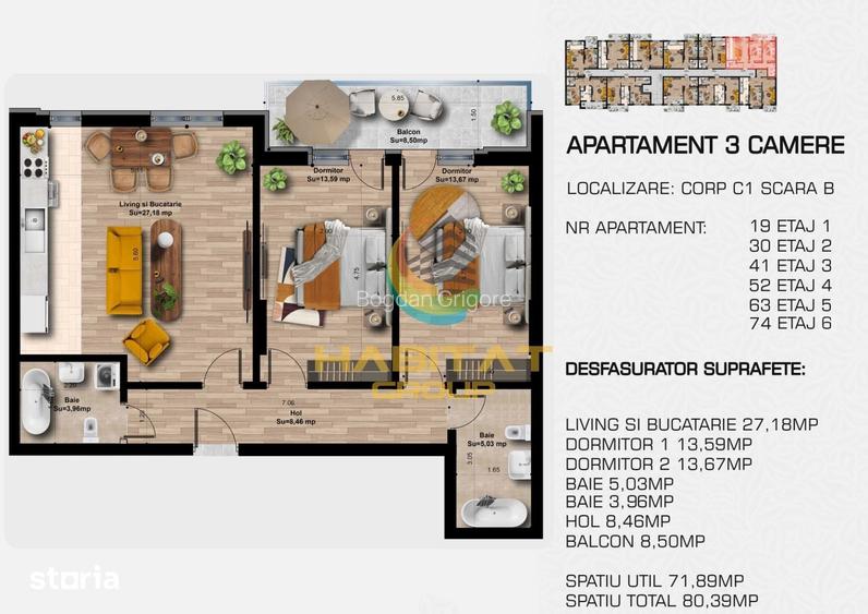 Apartament 3 camere 72 mp in Popesti Leordeni, zona metrou Berceni.