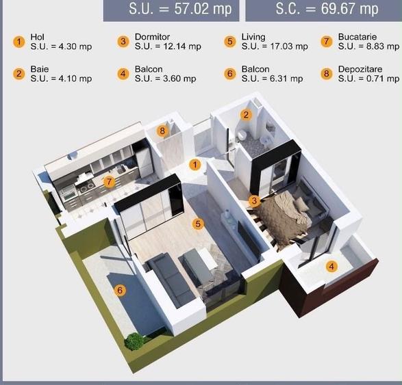 2 camere Apartament nou 2 balcoane 1 loc de parcare - 8