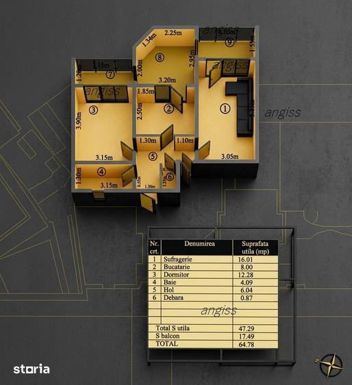 Apartament cu 2 camere decomandat în E3