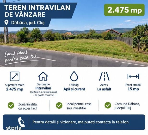 Teren de 2475 mp, în Dăbâca