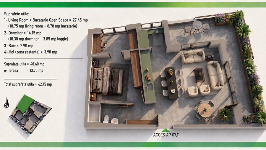 Apartament cu 2 camere decomandat în Nicolae Grigorescu