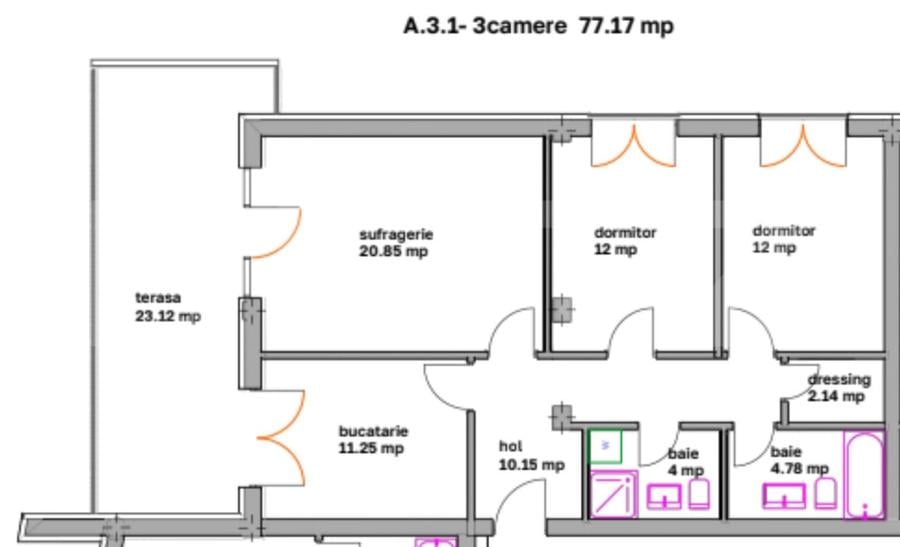 Apartament cu 3 camere decomandat în Ghimbav