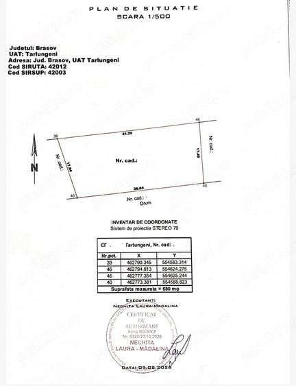 Teren de 680 mp, în Tărlungeni