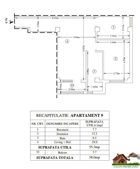 Apartament cu 2 camere semidecomandat în Miroslava