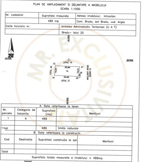Teren Construcții intravilan de 489 mp, în Bradu