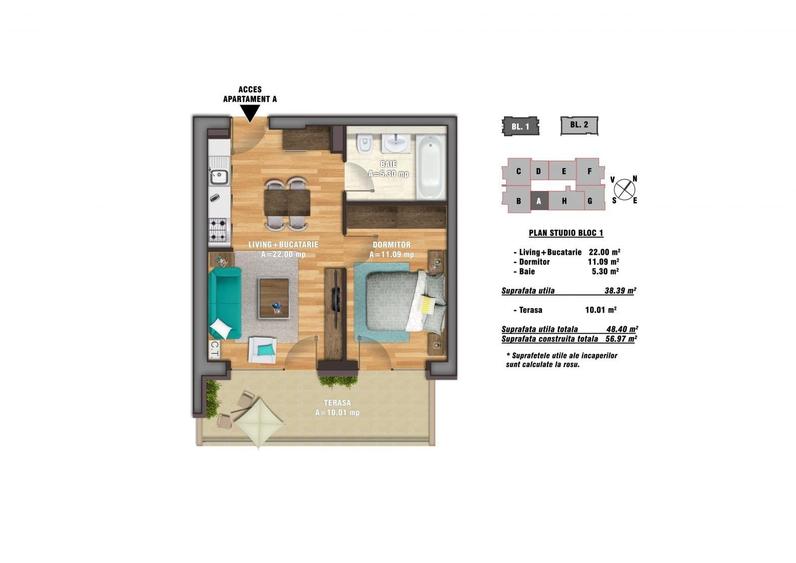 Apartament cu 2 camere semidecomandat în Nerva Traian