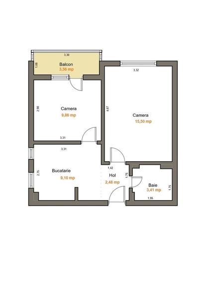 Apartament cu 2 camere decomandat în Central
