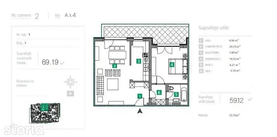 Apartament cu 2 camere decomandat în Străulești