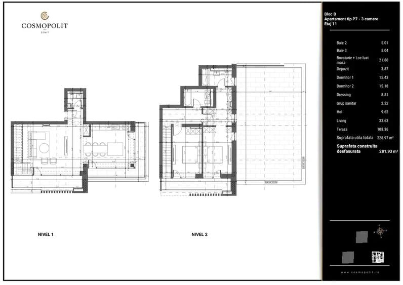 Penthouse cu 3 camere decomandat, mobilat în Răcădău