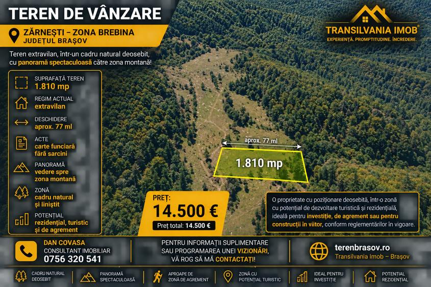 Teren Construcții intravilan de 1810 mp, în Brebina
