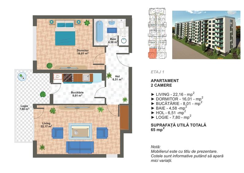 Apartament cu 2 camere decomandat în Apărătorii Patriei