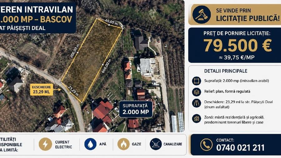 Teren intravilan de 2000 mp, în Bascov