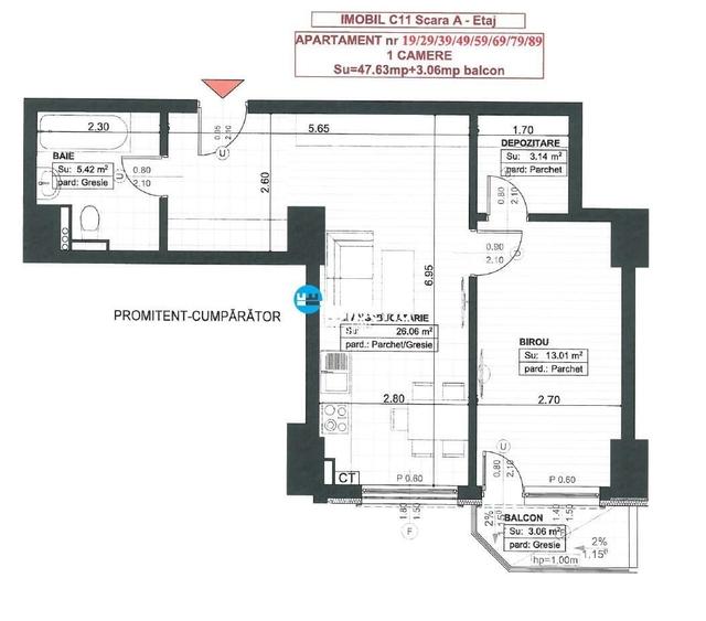 Apartament cu 2 camere în Albești