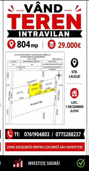 Teren de 804 mp, în 1 Decembrie