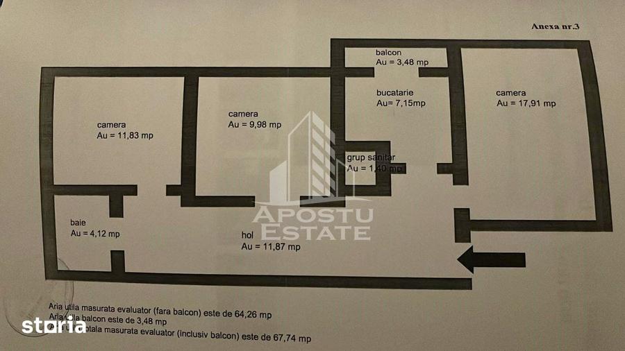 Apartament cu 3 camere decomandat în Buziașului