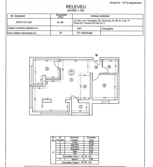 Apartament cu 3 camere în Ciorogârla