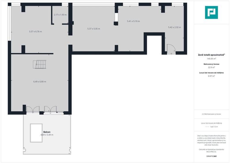 Penthouse cu 4 camere semidecomandat în Intim