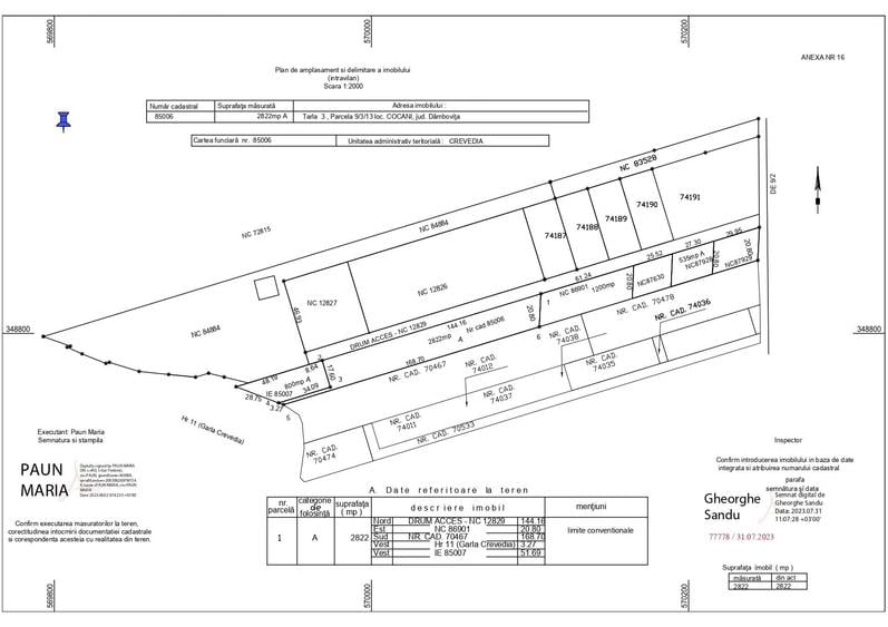 Teren Construcții intravilan de 2822 mp, în Cocani