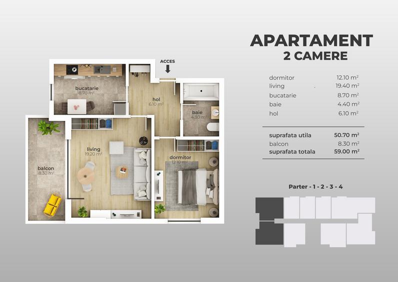 Apartament cu 2 camere decomandat în Apărătorii Patriei