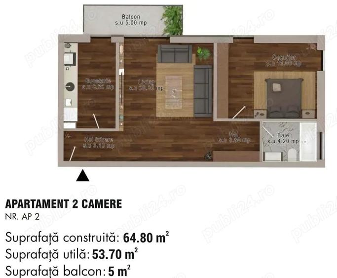 Apartament cu 2 camere decomandat în Central